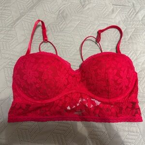 PINK Victoria's Secret Red Lace Longline Bra